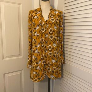 Xhilaration Mustard Floral Top- Size Small